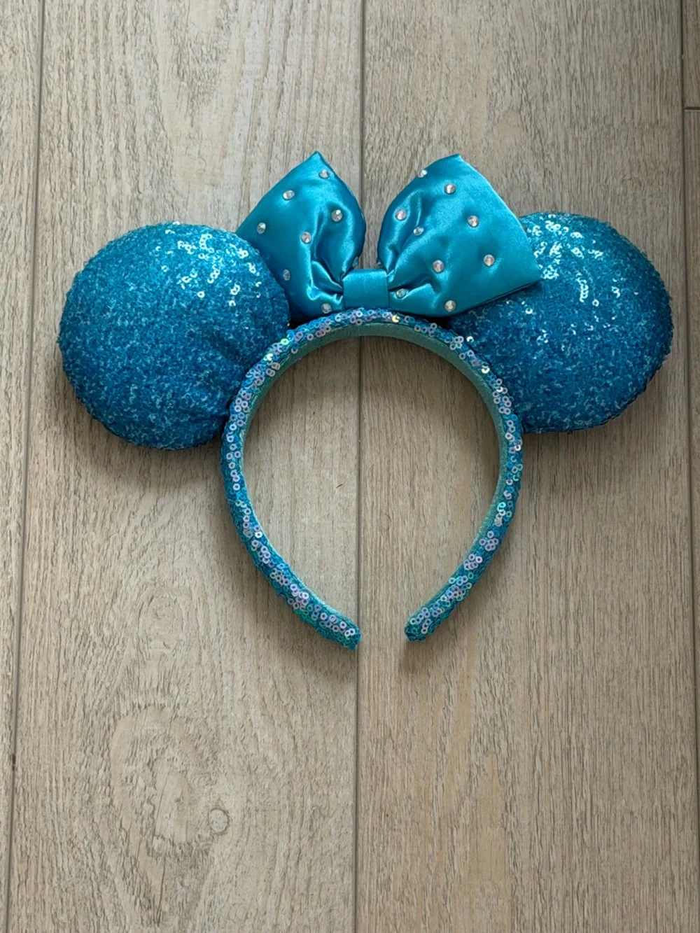 Sequined Teal Disney Mickey Ears Headband with Bow